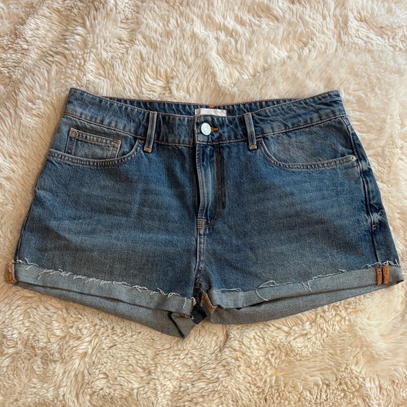 Frame Denim Pants - Frame Denim Rolled Hem Jean Shorts - Dark Blue